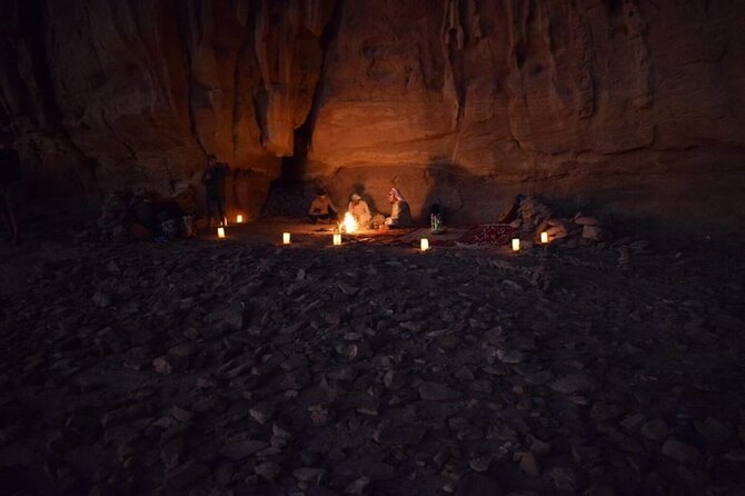 Wadi Rum Jeep Tour with Cave Camping, Save 30% - Sunset beside the cave
